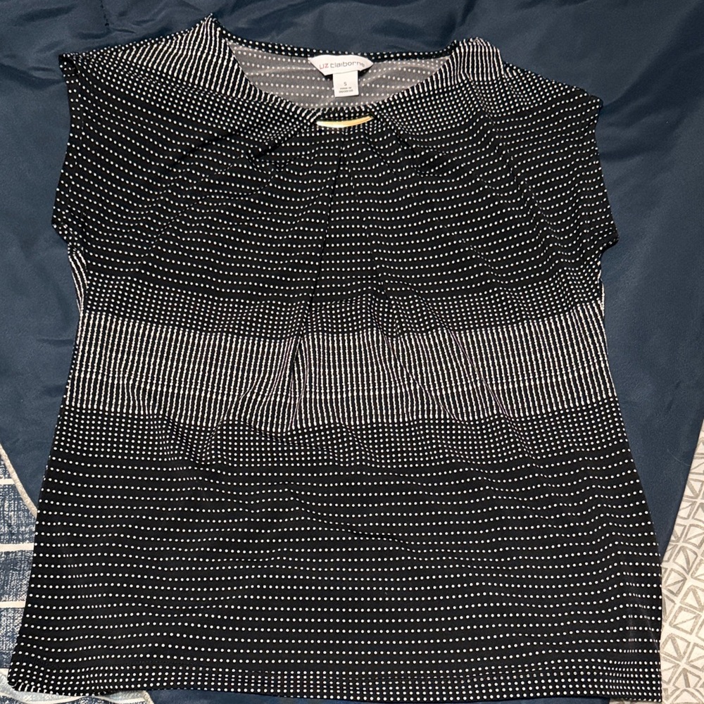 Liz Claiborne Black and White Dot-Stripe Cap Sleeve Top